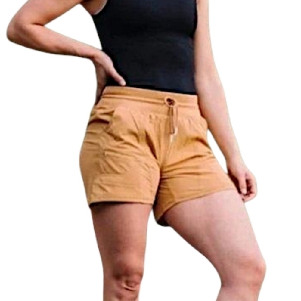Zyia Active Canyon Shorts Size Mediuml Mustard Yellow Pockets Stretch Drawstring